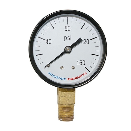 Interstate Pneumatics Pressure Gauge 160 PSI 2 Inch Diameter 1/4 Inch NPT Bottom Mount G2012-160